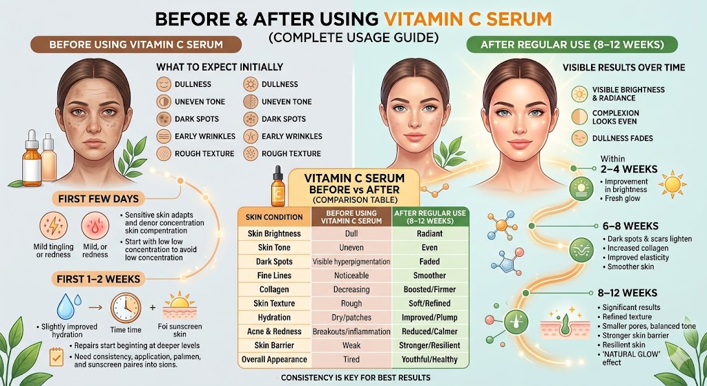 Before After Using Vitamin C Serum